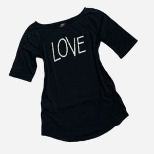 Loft Y2K Baby Tee Spell Out LOVE Black Graphic Shirt